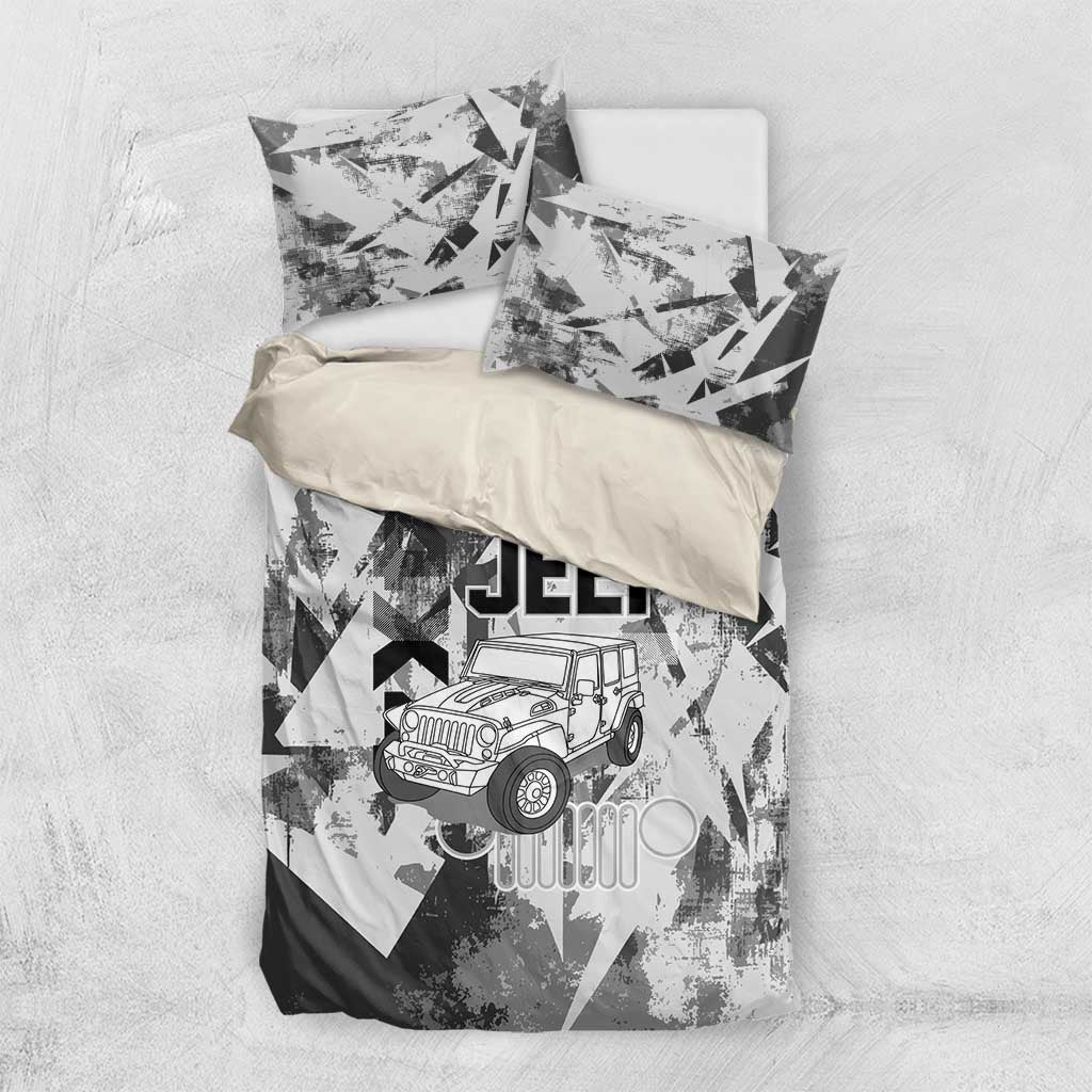 Off Road Jeep Bedding Set Grunge Style Monochrome and Tire Tracks