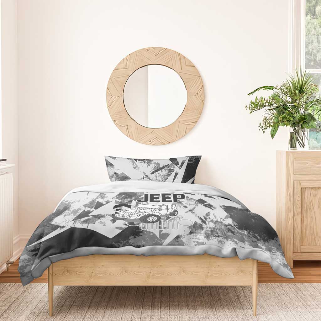 Off Road Jeep Bedding Set Grunge Style Monochrome and Tire Tracks