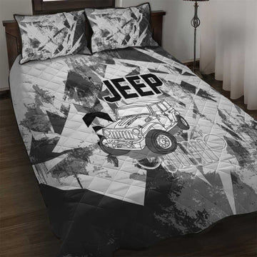Off Road Jeep Quilt Bed Set Grunge Style Monochrome and Tire Tracks