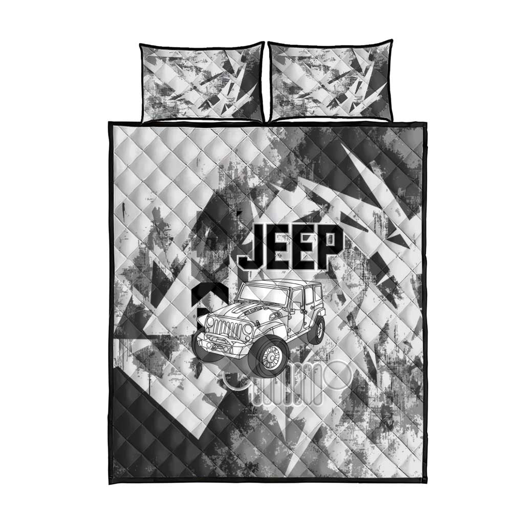 Off Road Jeep Quilt Bed Set Grunge Style Monochrome and Tire Tracks