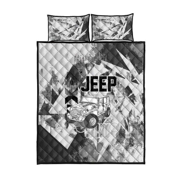 Off Road Jeep Quilt Bed Set Grunge Style Monochrome and Tire Tracks