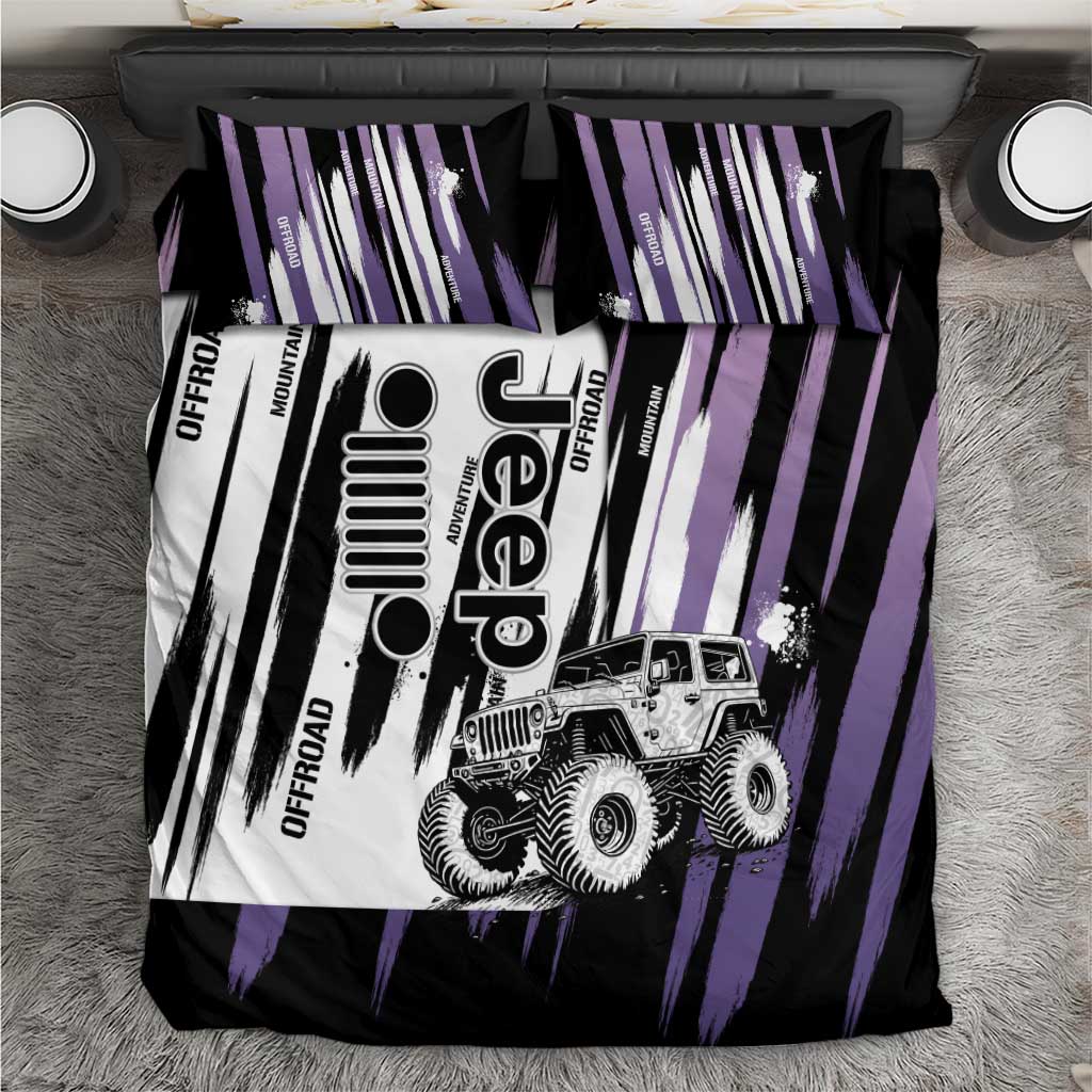 Jeep Off Road Bedding Set With Purple Brushstroke Grunge Style For Outdoor Lovers