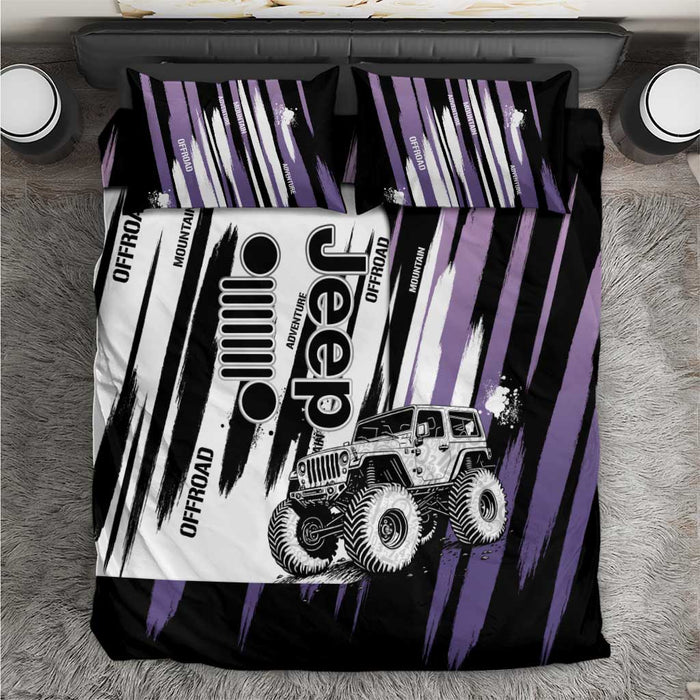 Jeep Off Road Bedding Set With Purple Brushstroke Grunge Style For Outdoor Lovers