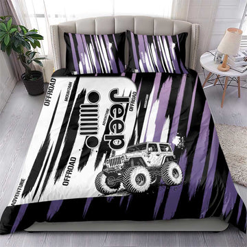 Jeep Off Road Bedding Set With Purple Brushstroke Grunge Style For Outdoor Lovers