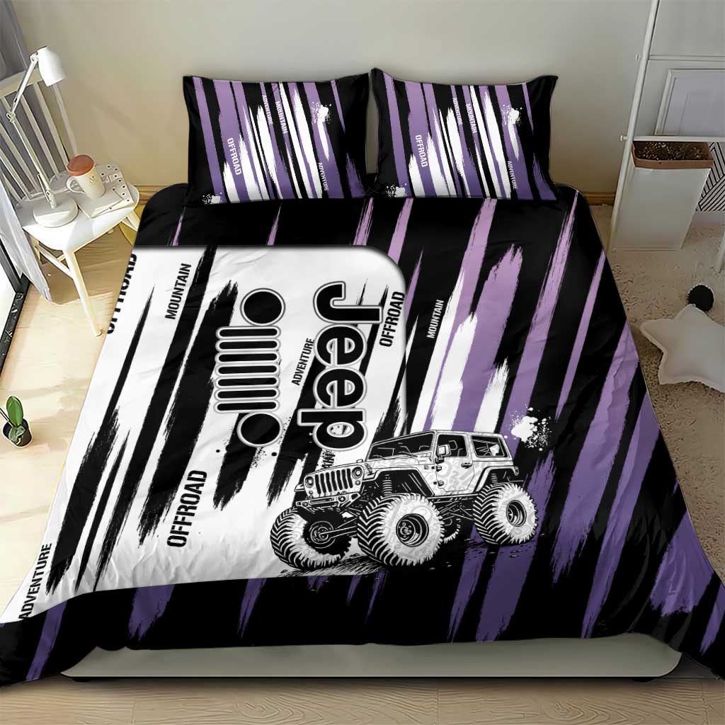 Jeep Off Road Bedding Set With Purple Brushstroke Grunge Style For Outdoor Lovers