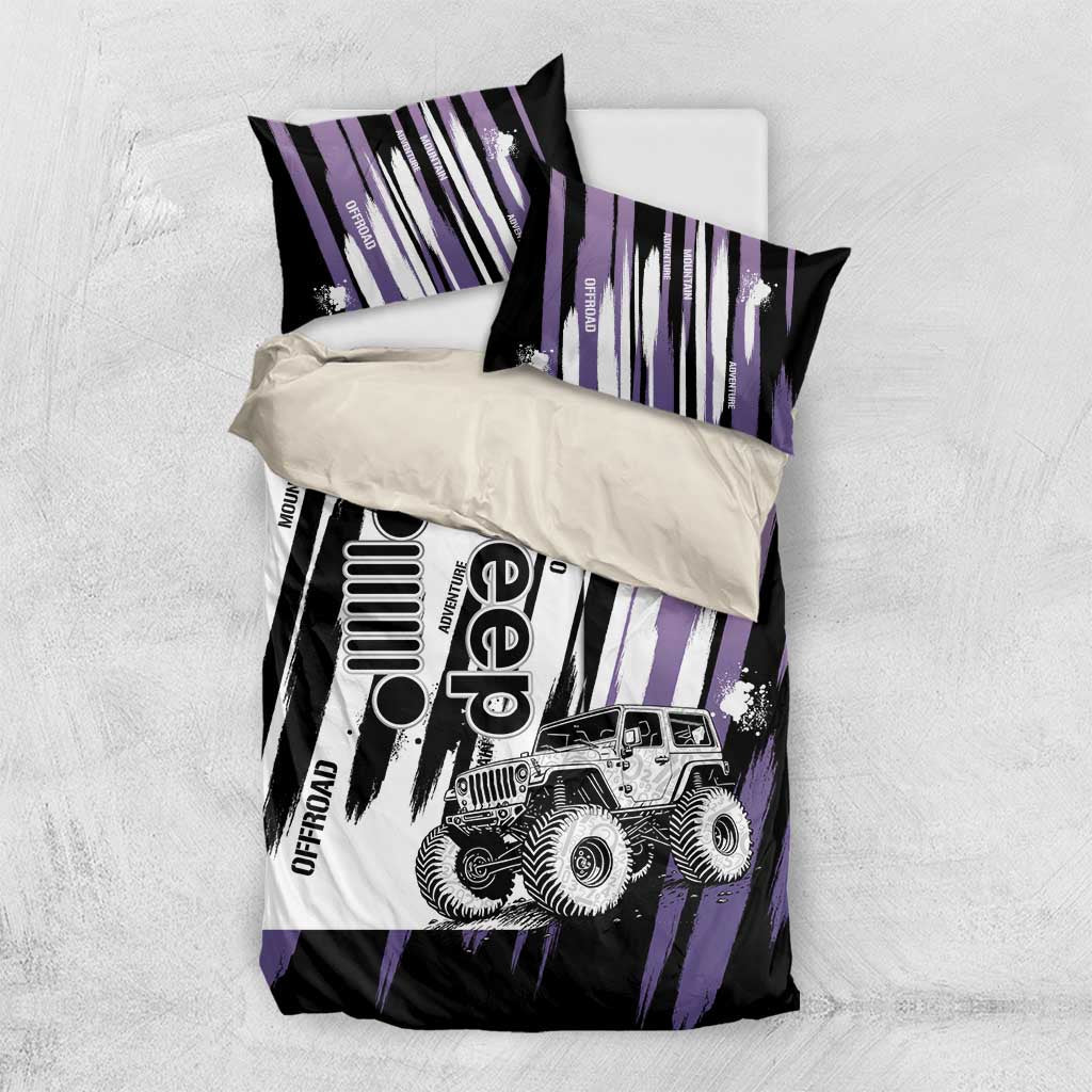 Jeep Off Road Bedding Set With Purple Brushstroke Grunge Style For Outdoor Lovers