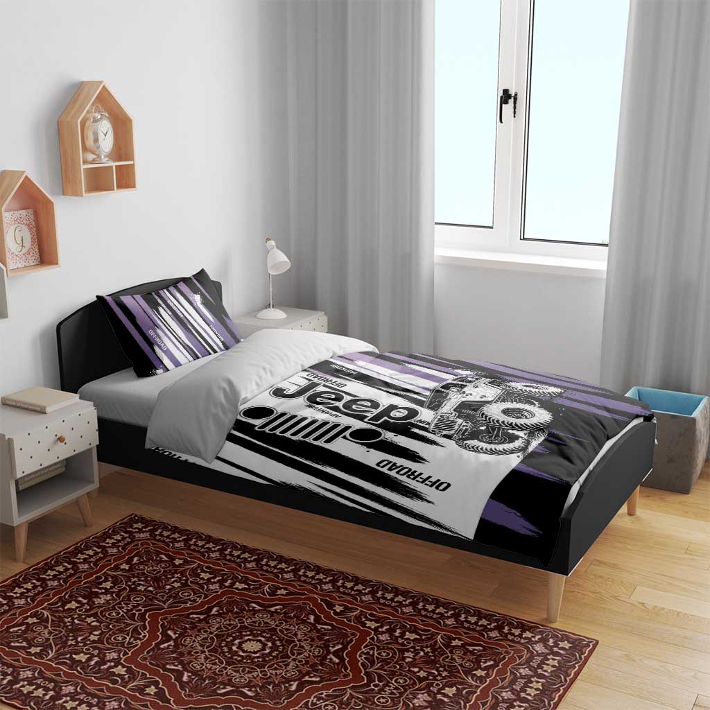 Jeep Off Road Bedding Set With Purple Brushstroke Grunge Style For Outdoor Lovers