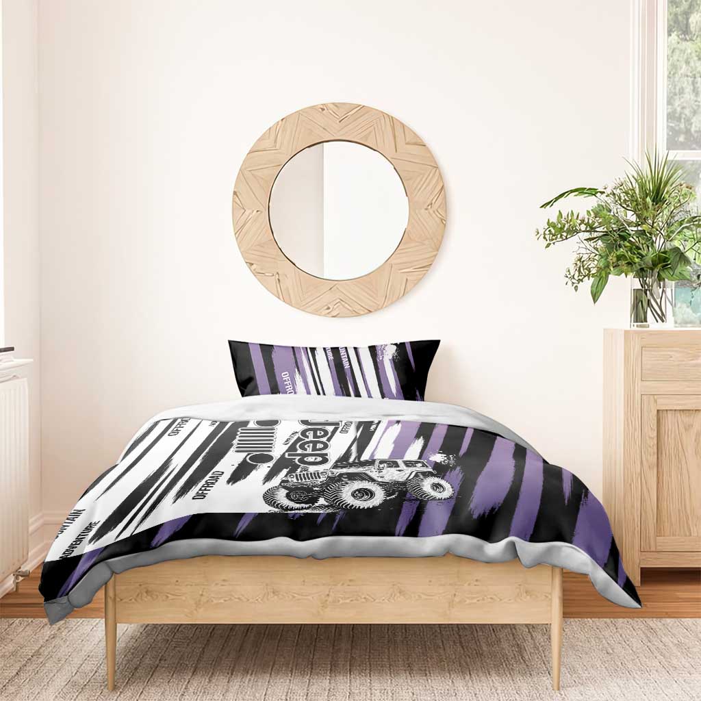 Jeep Off Road Bedding Set With Purple Brushstroke Grunge Style For Outdoor Lovers