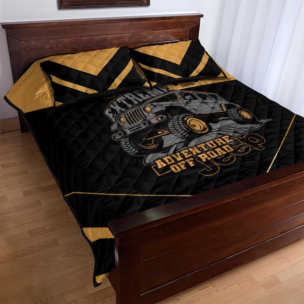 Jeep Of Road Quilt Bed Set Rugged Terrain Adventure And Bold Yellow Accents