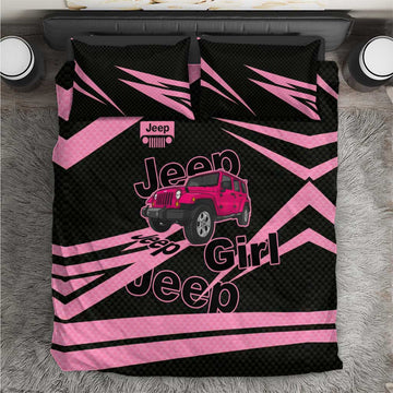 Jeep Girl Pink Edition Bedding Set Bold Comic-Inspired Graphic Style