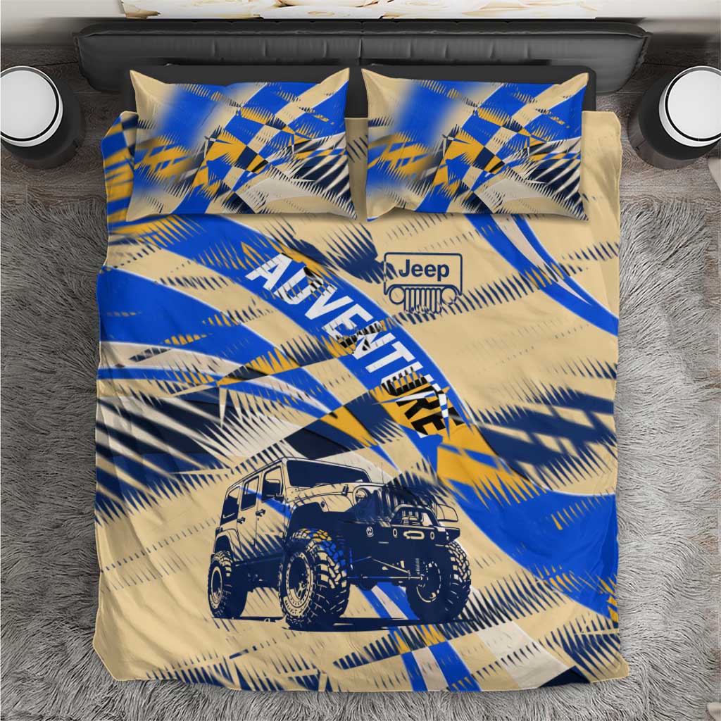 Jeep Off-Road Adventure Bedding Set Grunge Plaid Graphic Style
