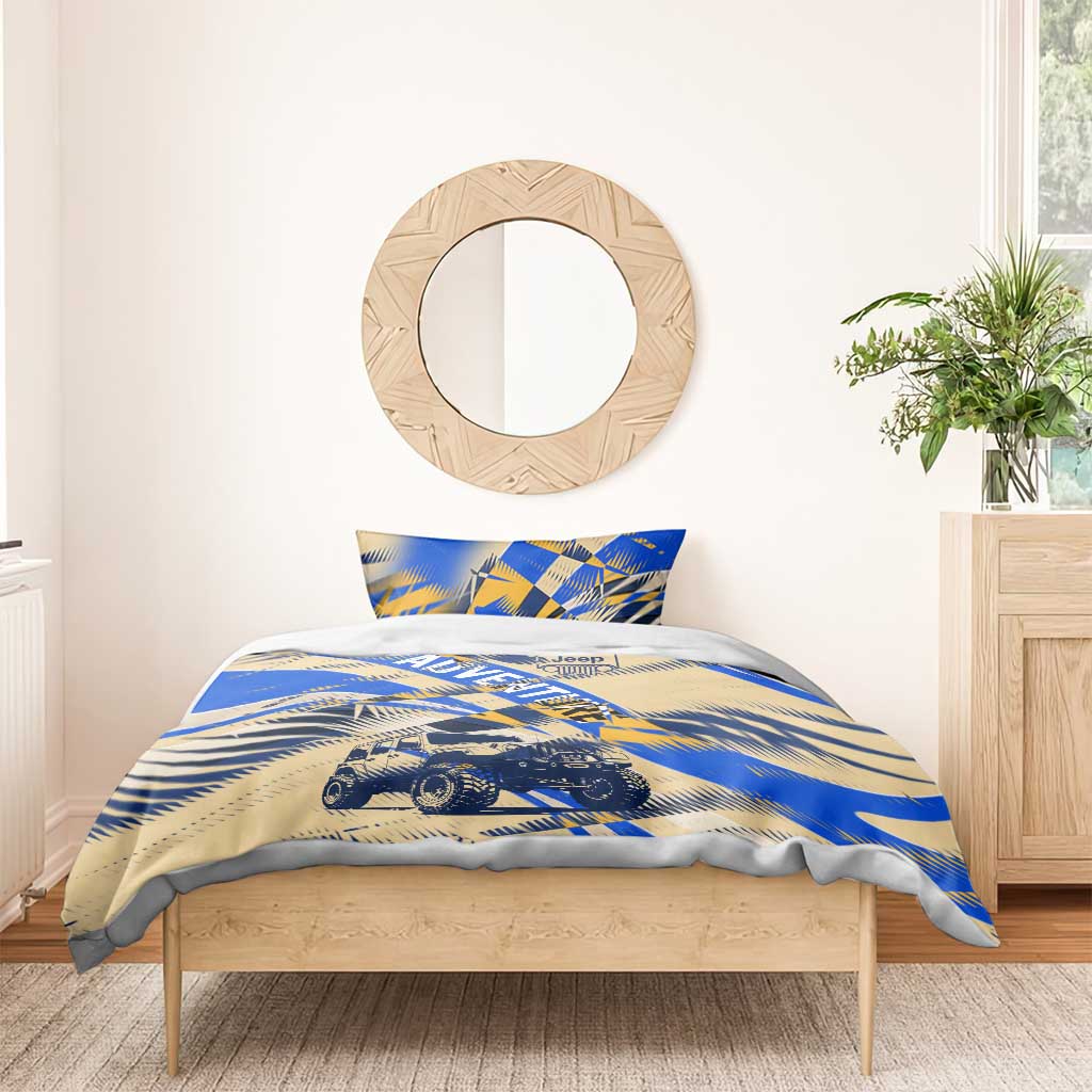 Jeep Off-Road Adventure Bedding Set Grunge Plaid Graphic Style