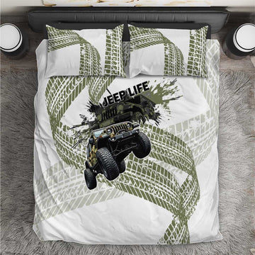 Jeep Life Bedding Set Grunge Camo Off-Road Art