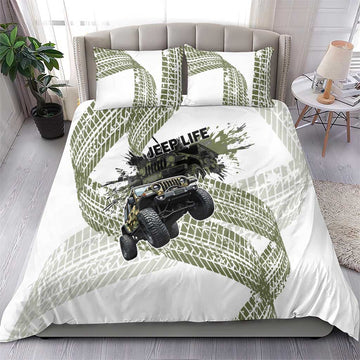 Jeep Life Bedding Set Grunge Camo Off-Road Art
