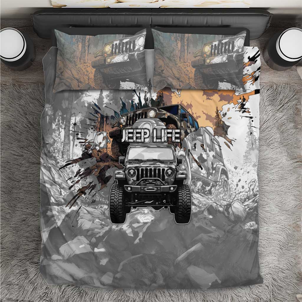 Jeep Life Bedding Set Muddy Terrain Grunge Illustration