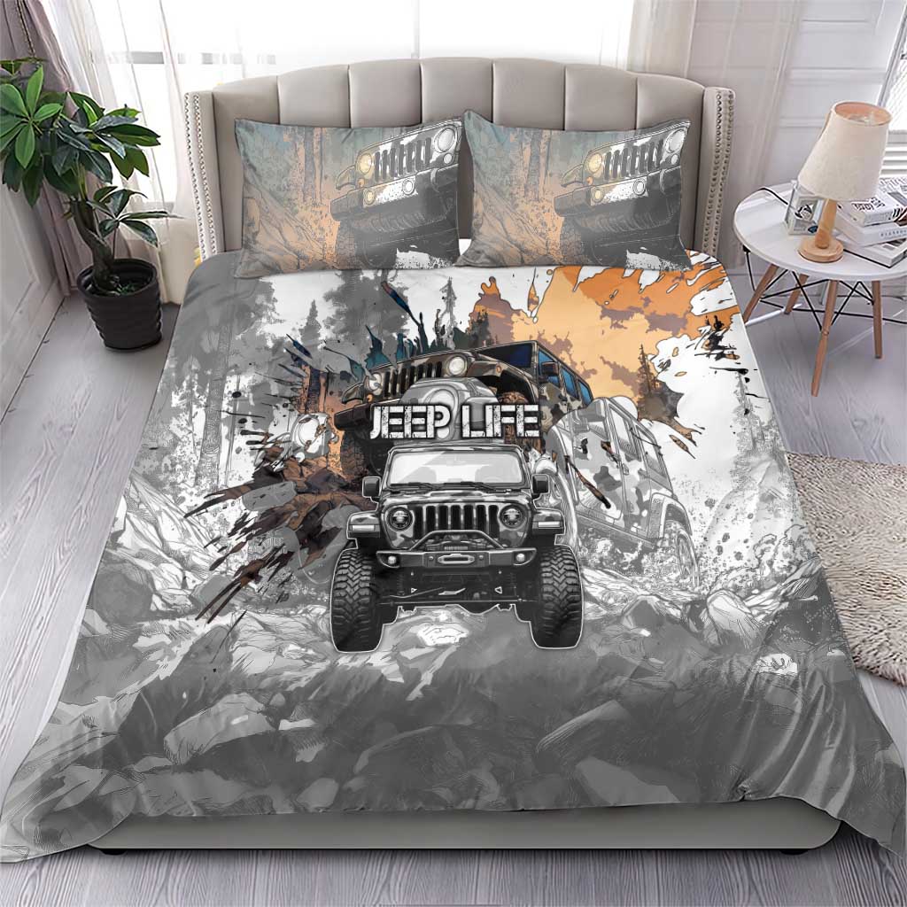 Jeep Life Bedding Set Muddy Terrain Grunge Illustration