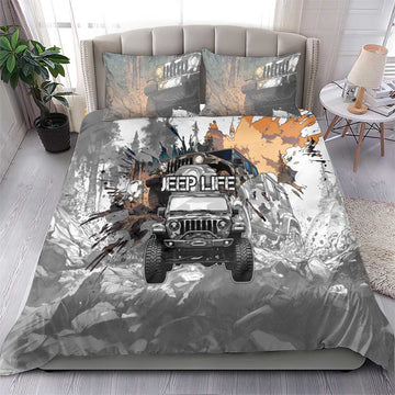 Jeep Life Bedding Set Muddy Terrain Grunge Illustration