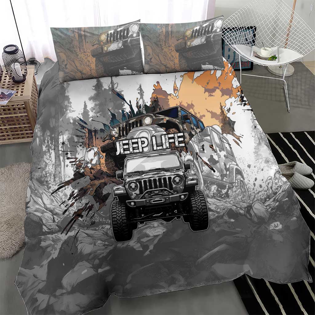 Jeep Life Bedding Set Muddy Terrain Grunge Illustration