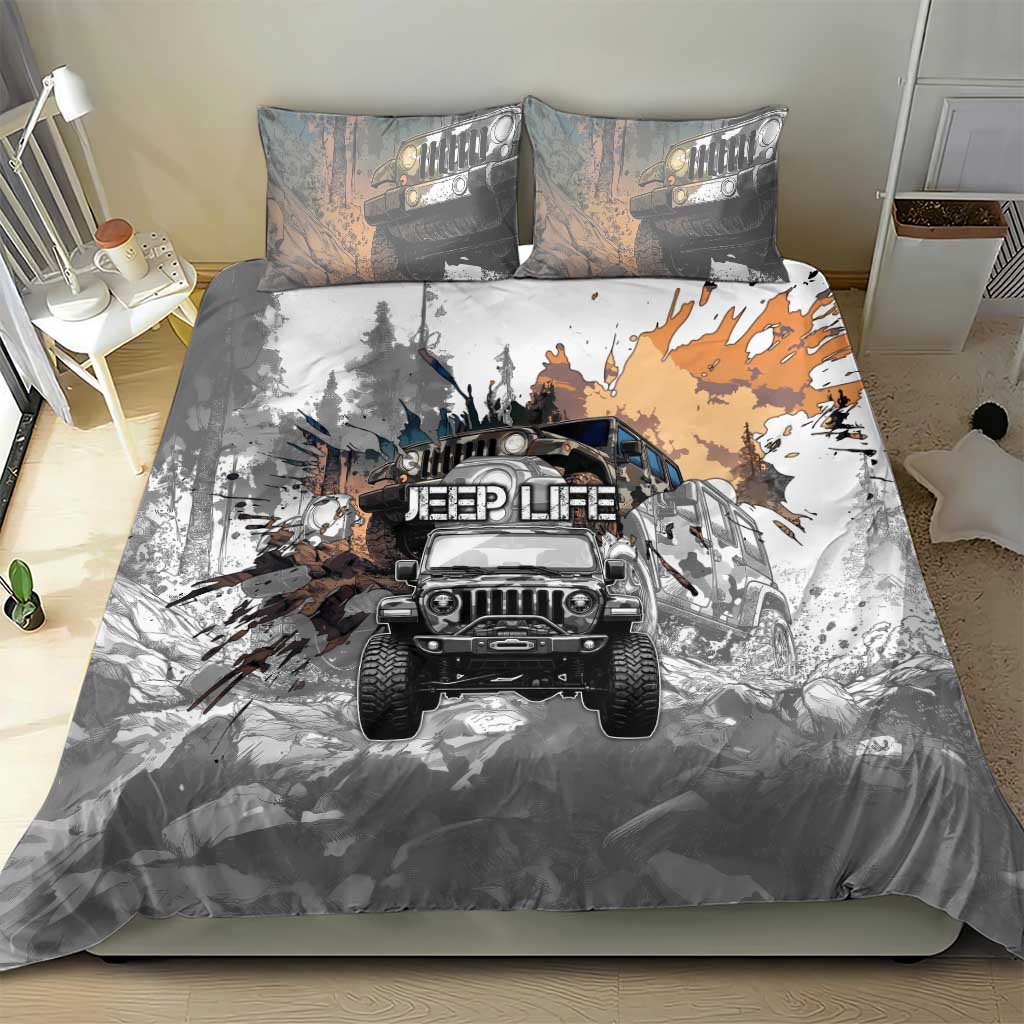 Jeep Life Bedding Set Muddy Terrain Grunge Illustration