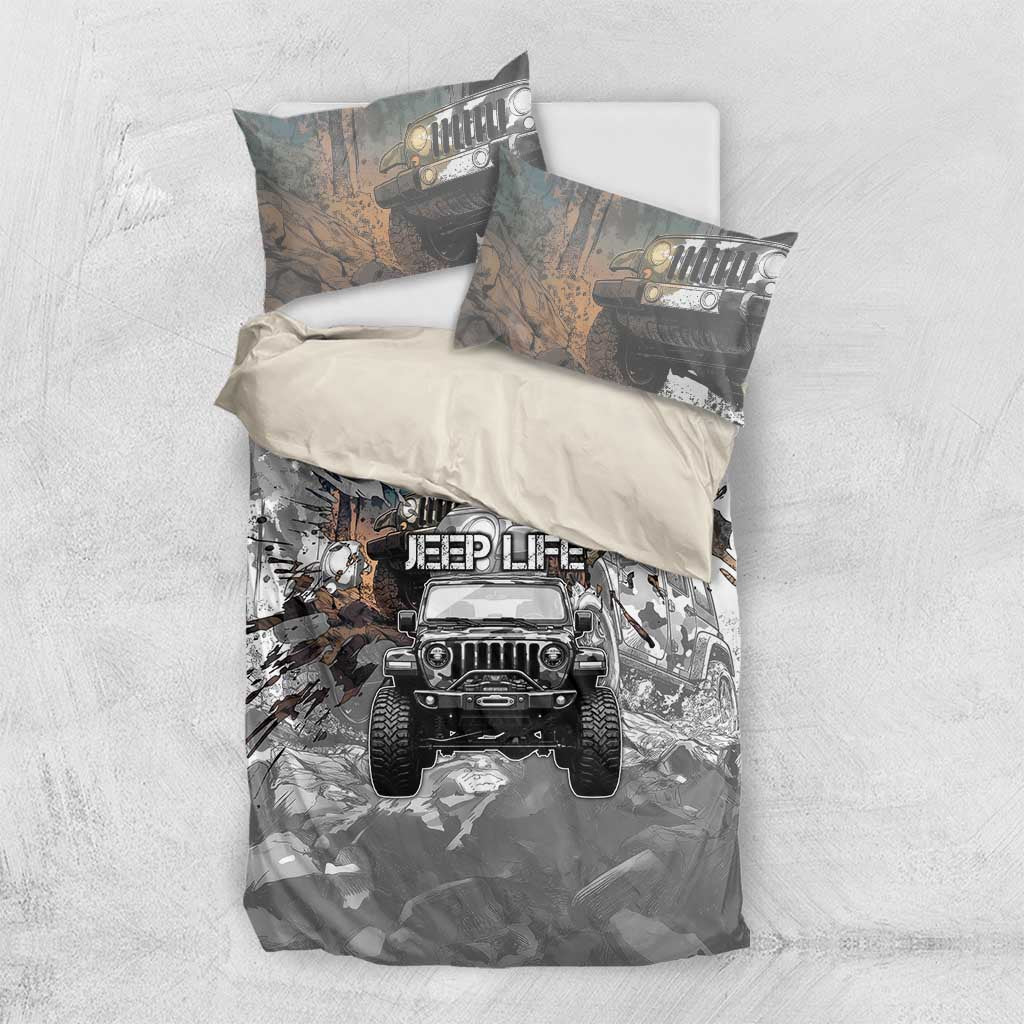 Jeep Life Bedding Set Muddy Terrain Grunge Illustration