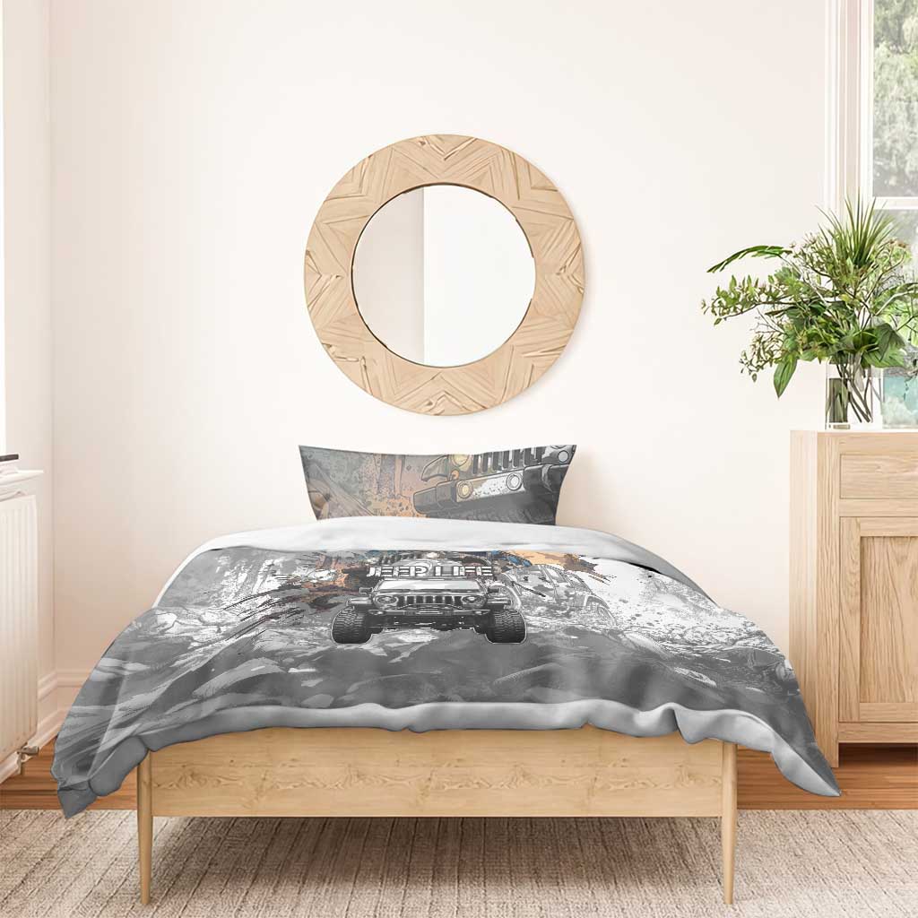 Jeep Life Bedding Set Muddy Terrain Grunge Illustration