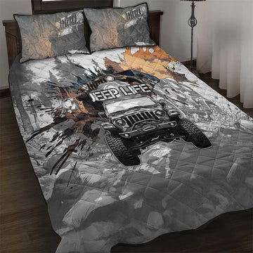 Jeep Life Quilt Bed Set Muddy Terrain Grunge Illustration