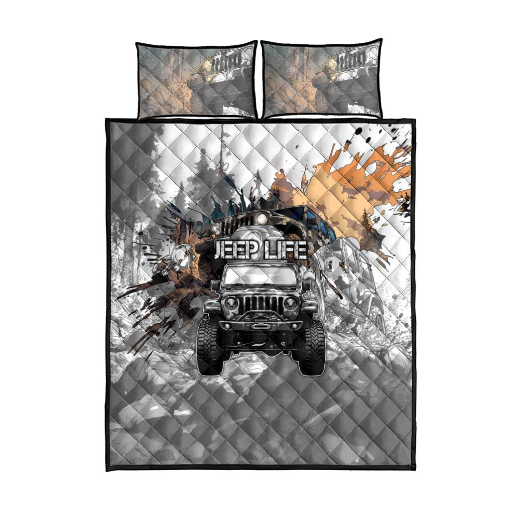 Jeep Life Quilt Bed Set Muddy Terrain Grunge Illustration