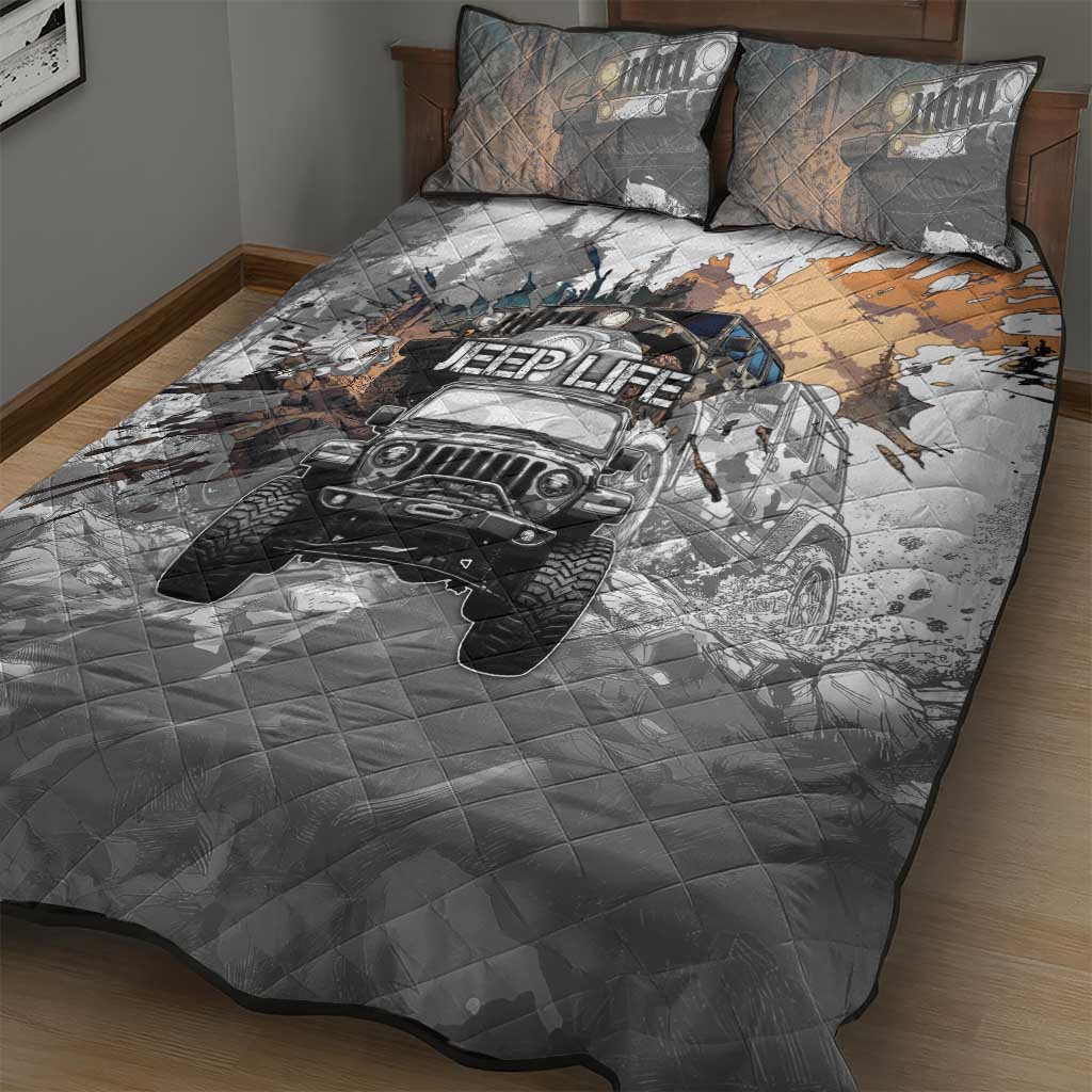 Jeep Life Quilt Bed Set Muddy Terrain Grunge Illustration