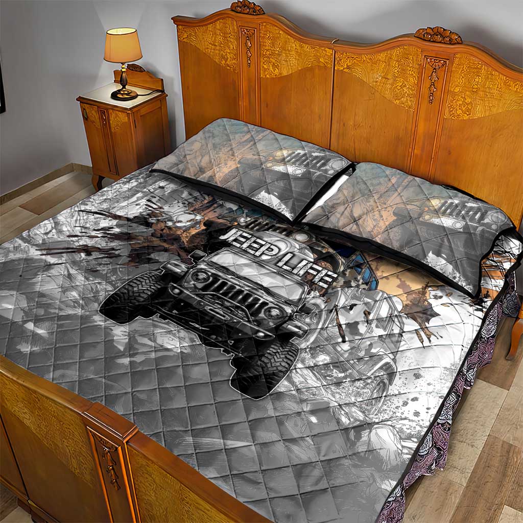Jeep Life Quilt Bed Set Muddy Terrain Grunge Illustration