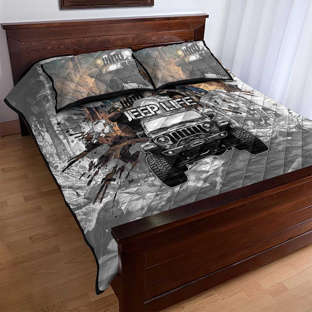 Jeep Life Quilt Bed Set Muddy Terrain Grunge Illustration