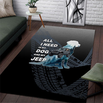 All I Need Is My Dog And My Jeep Area Rug Rugged Off-Road Illustration with Tire Track Texture TS04