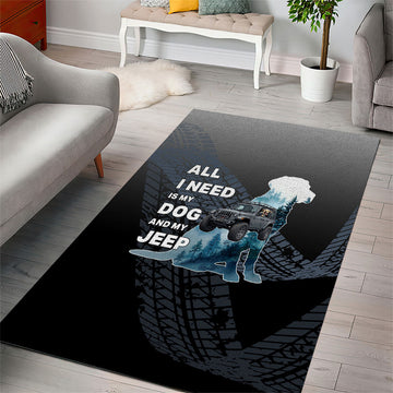 All I Need Is My Dog And My Jeep Area Rug Rugged Off-Road Illustration with Tire Track Texture TS04