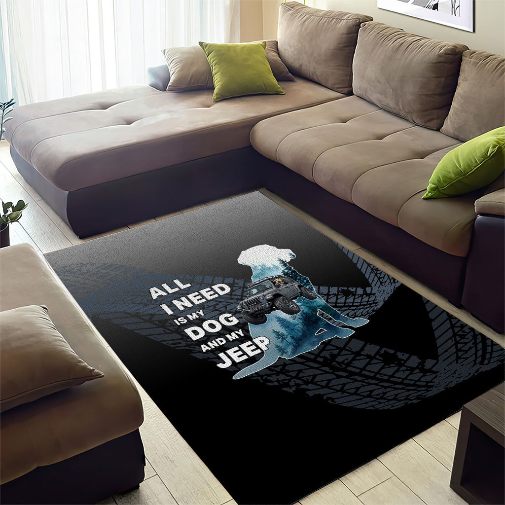 All I Need Is My Dog And My Jeep Area Rug Rugged Off-Road Illustration with Tire Track Texture TS04
