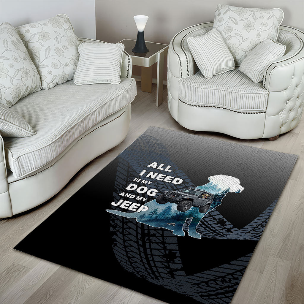 All I Need Is My Dog And My Jeep Area Rug Rugged Off-Road Illustration with Tire Track Texture TS04