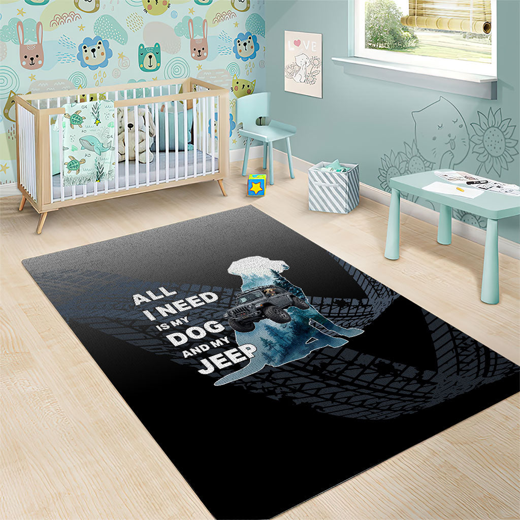 All I Need Is My Dog And My Jeep Area Rug Rugged Off-Road Illustration with Tire Track Texture TS04
