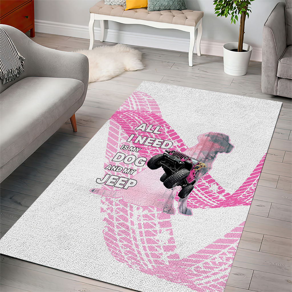 All I Need Is My Dog And My Jeep Area Rug Off-Road Illustration with Pink Tire Track Pattern TS04