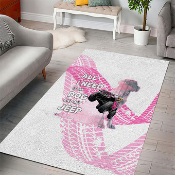 All I Need Is My Dog And My Jeep Area Rug Off-Road Illustration with Pink Tire Track Pattern TS04