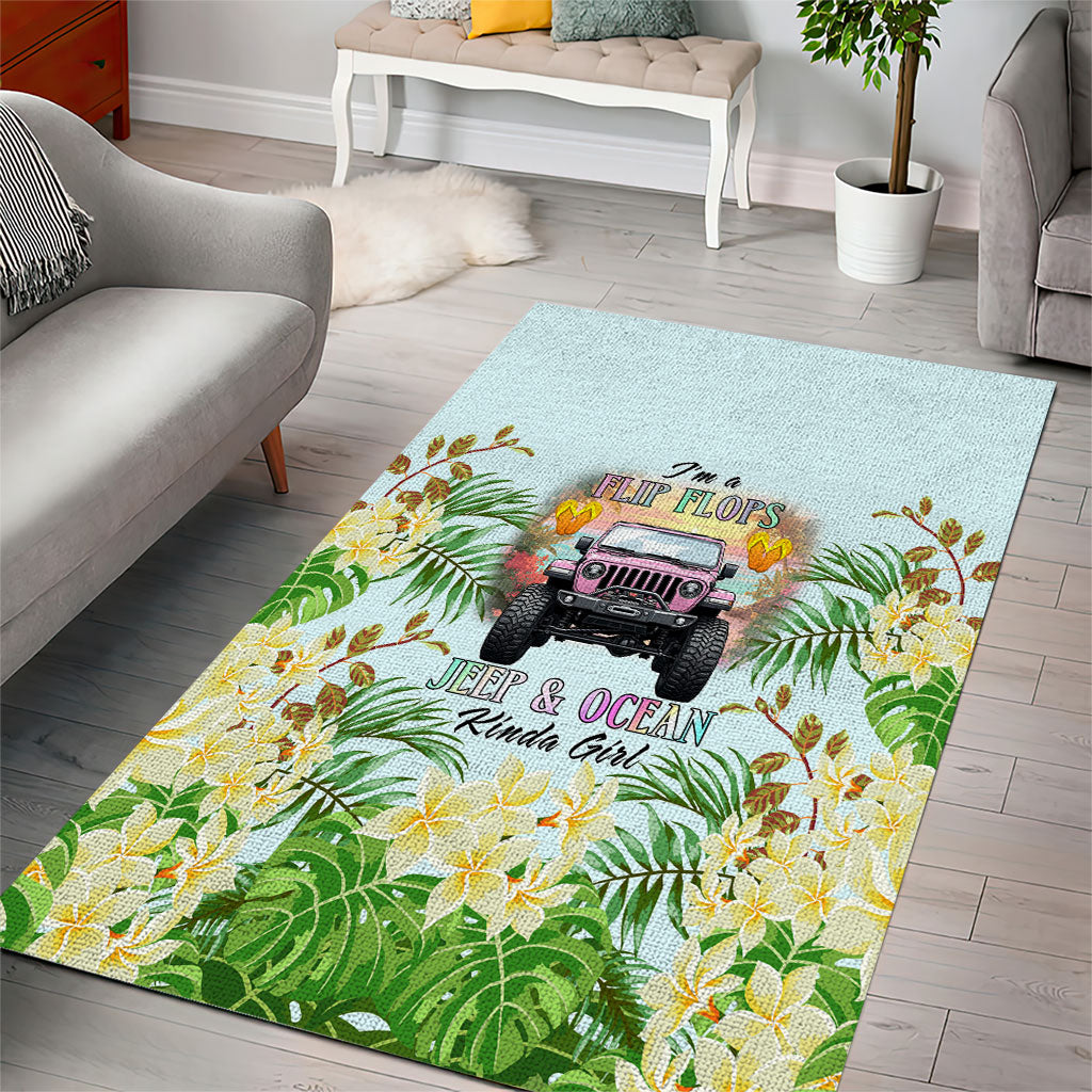 I’m A Flip Flops Jeep & Ocean Kinda Girl Area Rug Tropical Floral Beach Sunset Illustration Style TS04