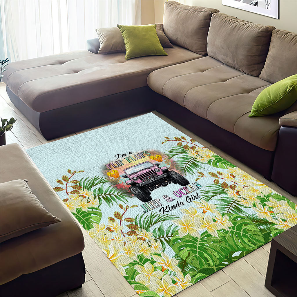 I’m A Flip Flops Jeep & Ocean Kinda Girl Area Rug Tropical Floral Beach Sunset Illustration Style TS04
