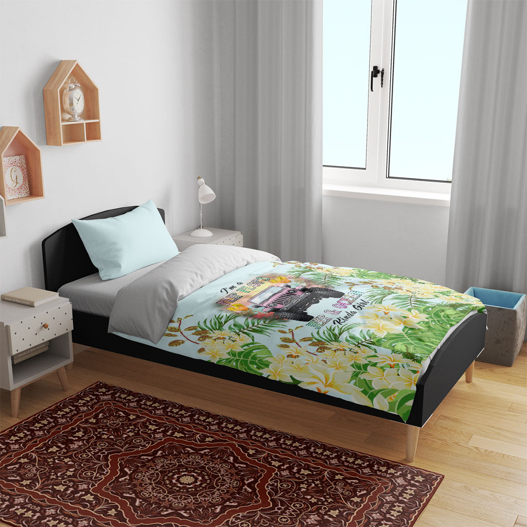 I’m A Flip Flops Jeep & Ocean Kinda Girl Bedding Set Tropical Floral Beach Sunset Illustration Style