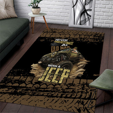 Old Man Jeep Off Road Area Rug Never Underestimate Quote Mud Tire Track Vintage 4x4 Art TS04