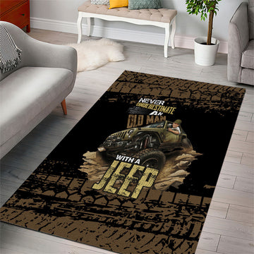 Old Man Jeep Off Road Area Rug Never Underestimate Quote Mud Tire Track Vintage 4x4 Art TS04