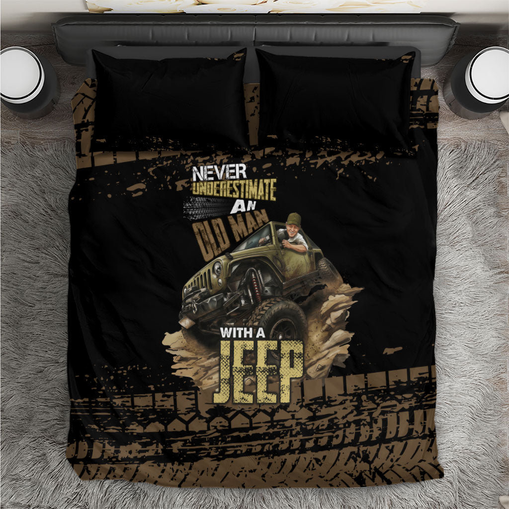 Old Man Jeep Off Road Bedding Set Never Underestimate Quote Mud Tire Track Vintage 4x4 Art