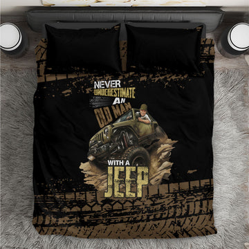 Old Man Jeep Off Road Bedding Set Never Underestimate Quote Mud Tire Track Vintage 4x4 Art