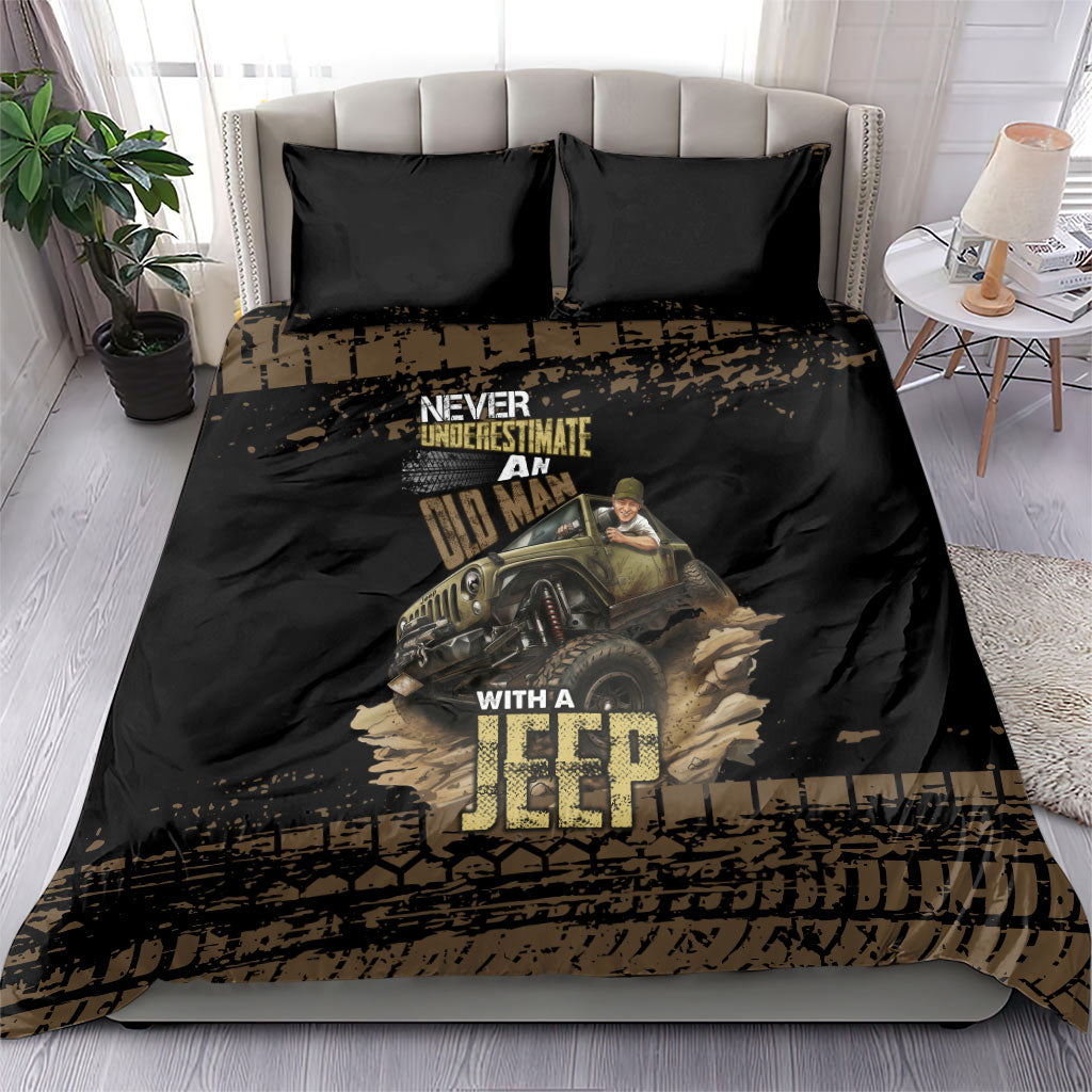 Old Man Jeep Off Road Bedding Set Never Underestimate Quote Mud Tire Track Vintage 4x4 Art