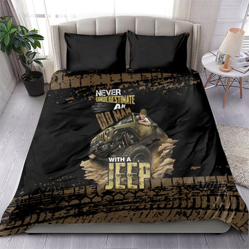 Old Man Jeep Off Road Bedding Set Never Underestimate Quote Mud Tire Track Vintage 4x4 Art