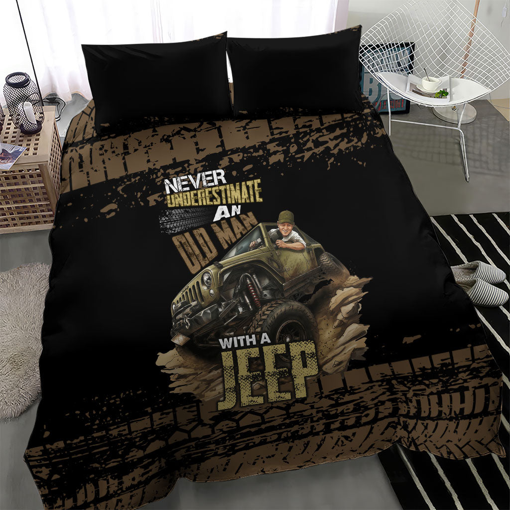 Old Man Jeep Off Road Bedding Set Never Underestimate Quote Mud Tire Track Vintage 4x4 Art