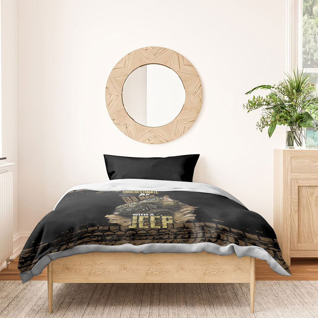 Old Man Jeep Off Road Bedding Set Never Underestimate Quote Mud Tire Track Vintage 4x4 Art
