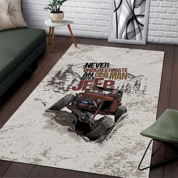 Old Man Jeep Off Road Area Rug Never Underestimate Quote Vintage Mountain 4x4 Adventure TS04