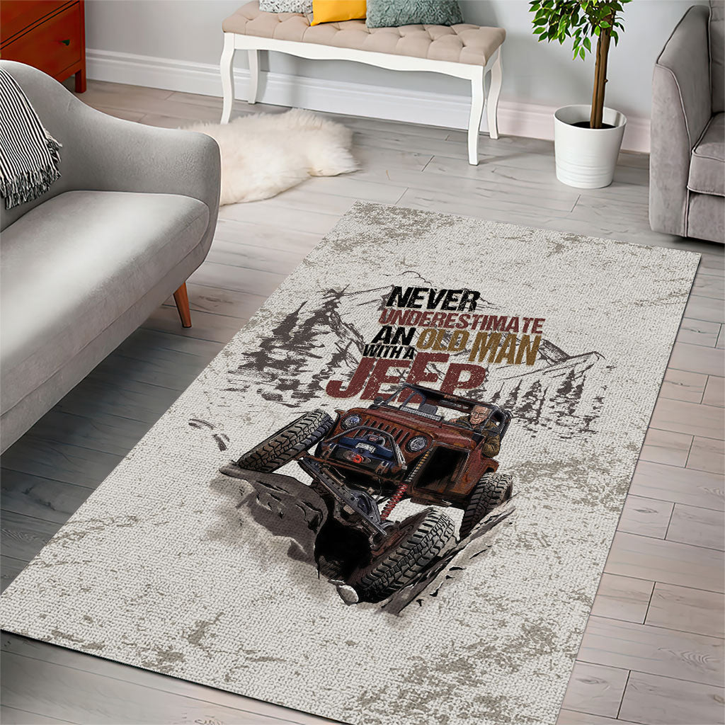 Old Man Jeep Off Road Area Rug Never Underestimate Quote Vintage Mountain 4x4 Adventure TS04
